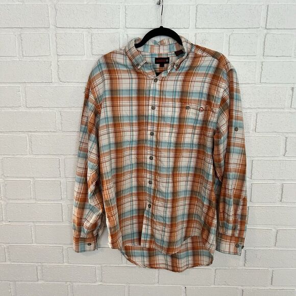 Wolverine Boots Button Up Shirt Mens Medium Plaid Button Collar Roll Sleeve - Picture 3 of 12